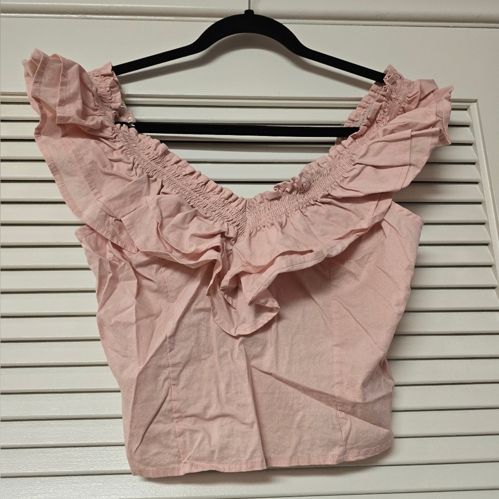 Wild Fable - Pink Ruffle Off-Shoulder Crop Top